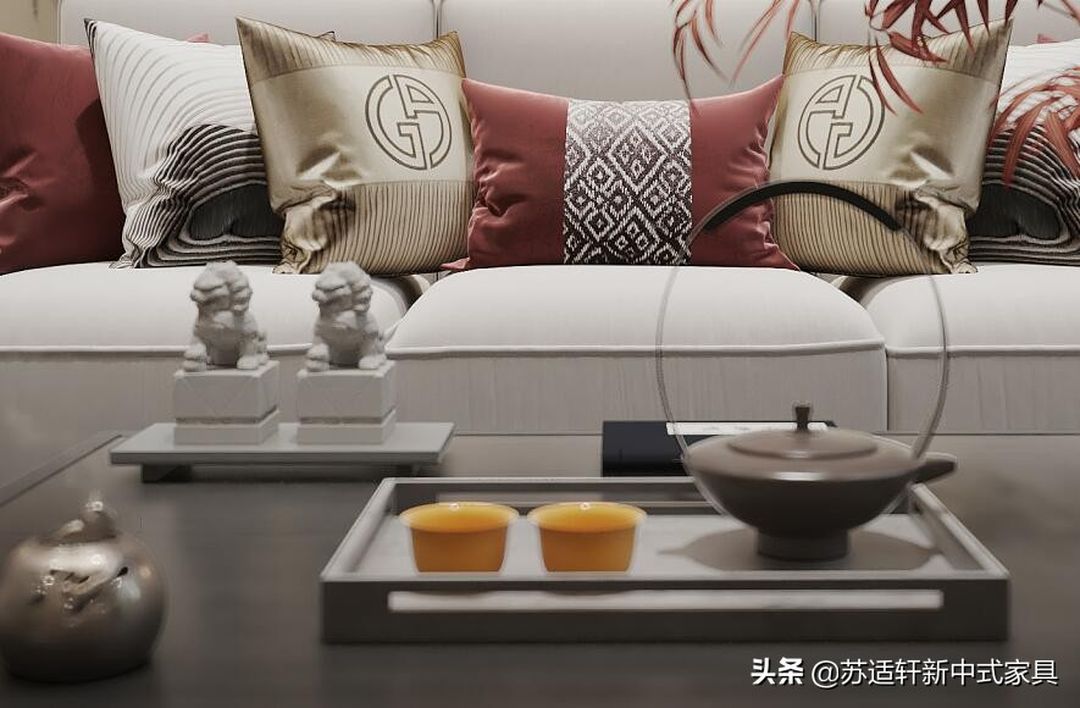 轻奢新中式，客厅漂亮上档次，实木家具的完美体现装修效果图片_4