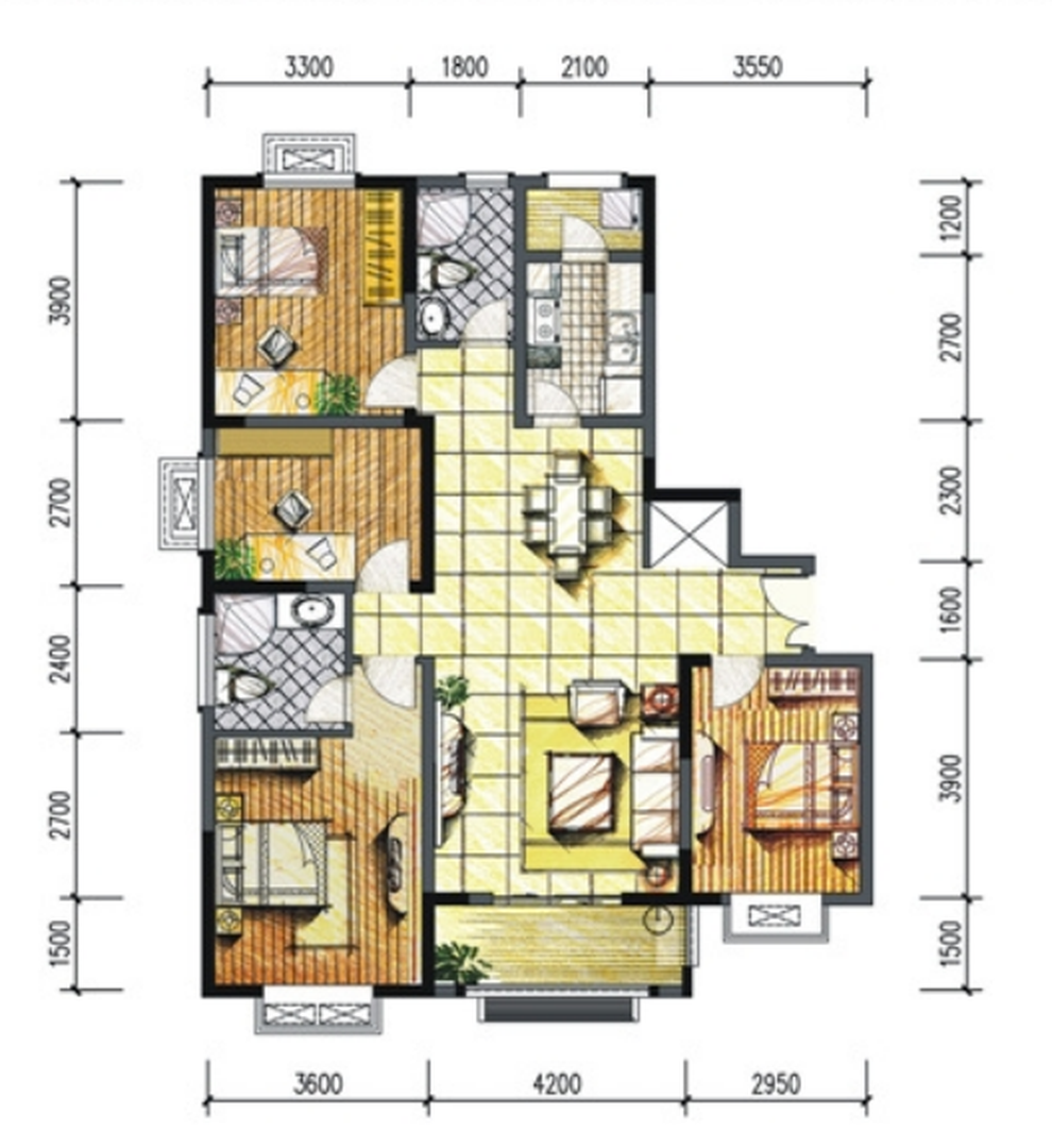 135 m² 新中式风格，四室两厅，半包6万，户型相似的可以参考装修效果图片_1