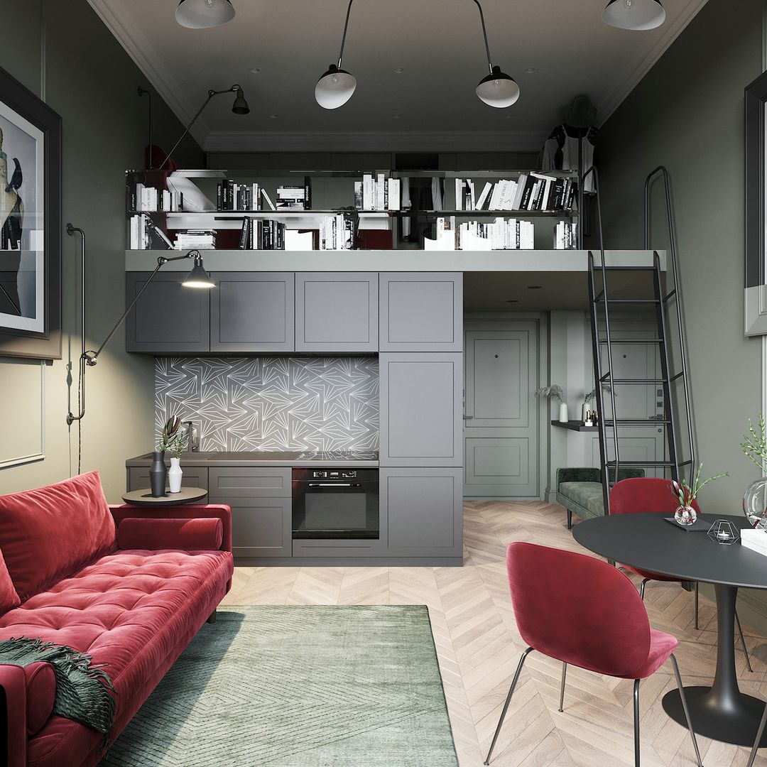 「家居设计」超精致的北欧loft小公寓 | 红绿色系的经典搭配装修效果图片_1