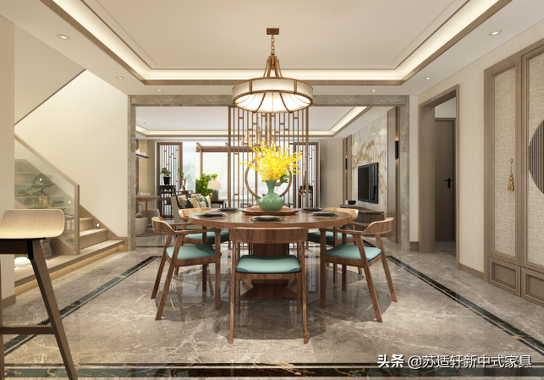 新中式风格别墅装修效果 实木家具定制分享装修效果图片_7