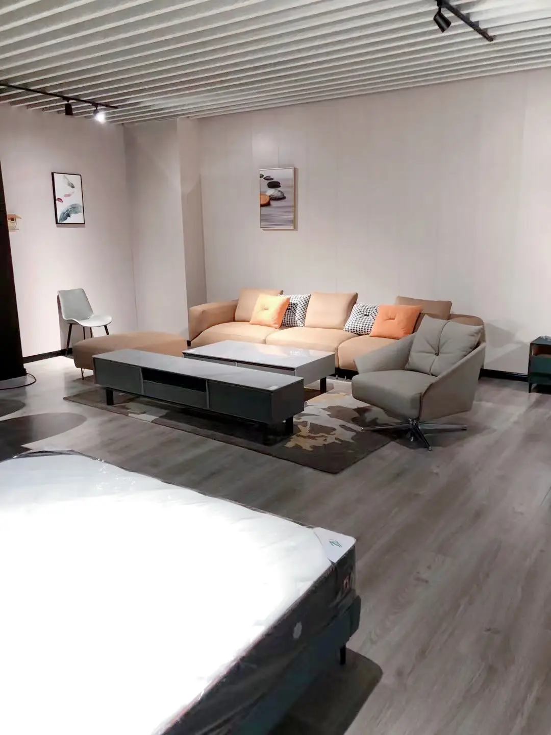 意式极简风格沙发搭配真皮沙发客厅家具图片_3