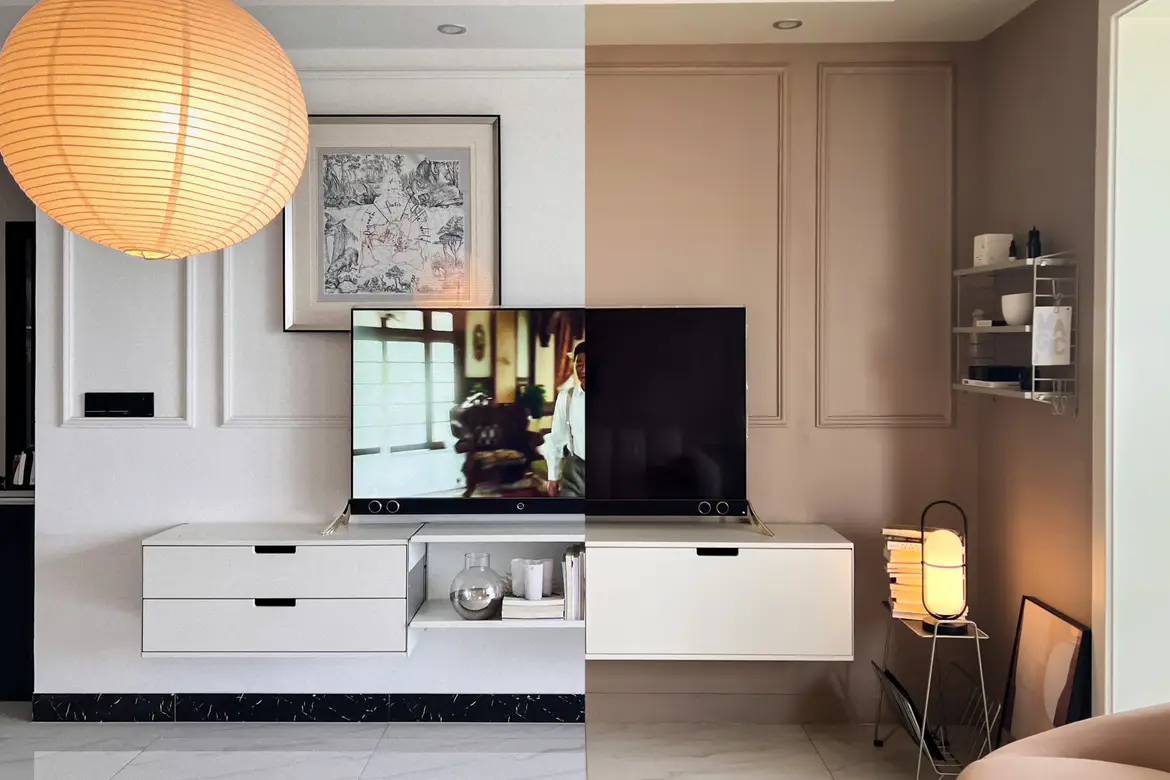 墙面改色对比，入住1500天，冷白变奶茶图片_2