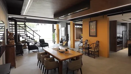 182㎡工业风四居室，水泥质感墙面，精简通透设计。