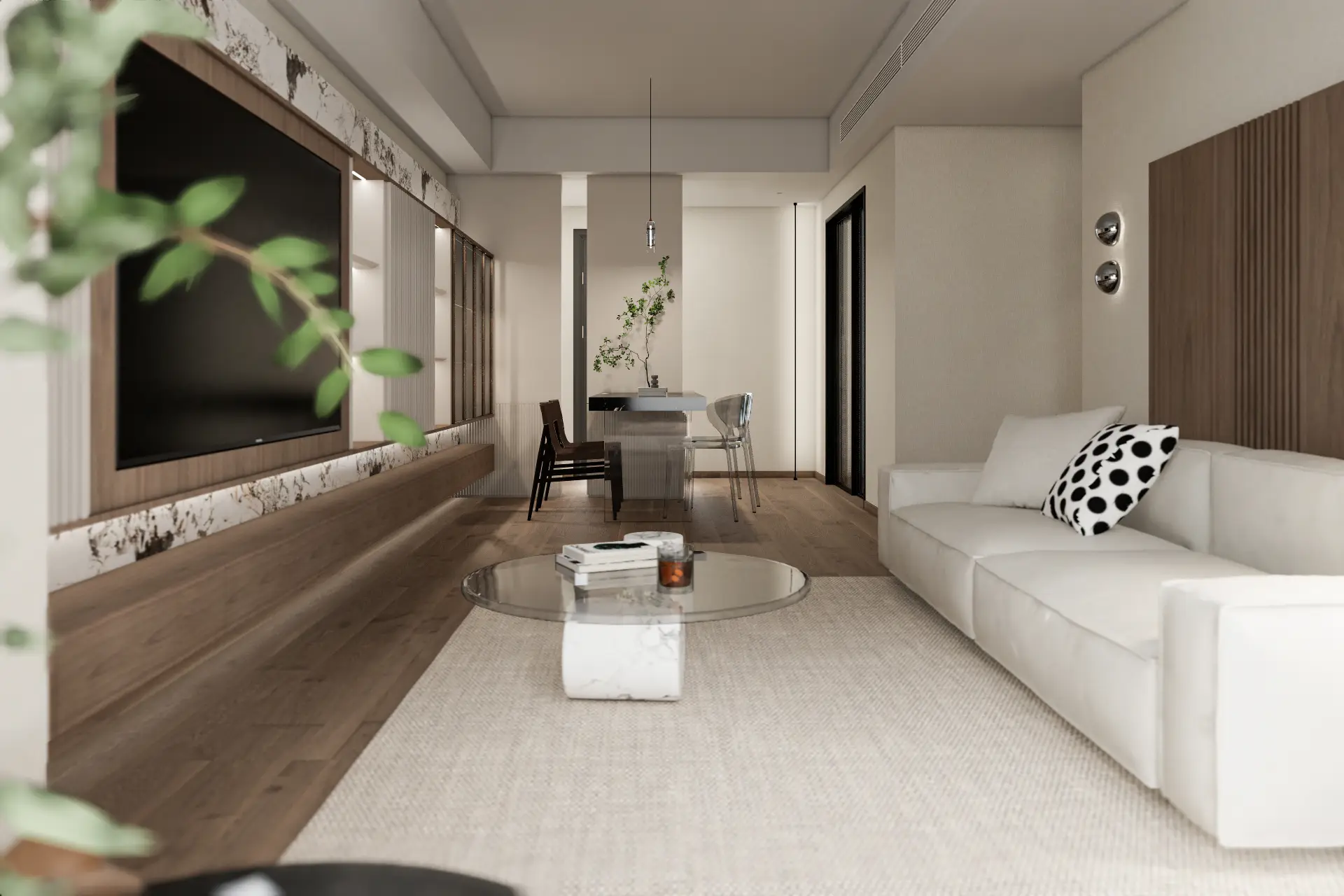 木地板+原木+大理石=质感十足的客厅设计图片_1